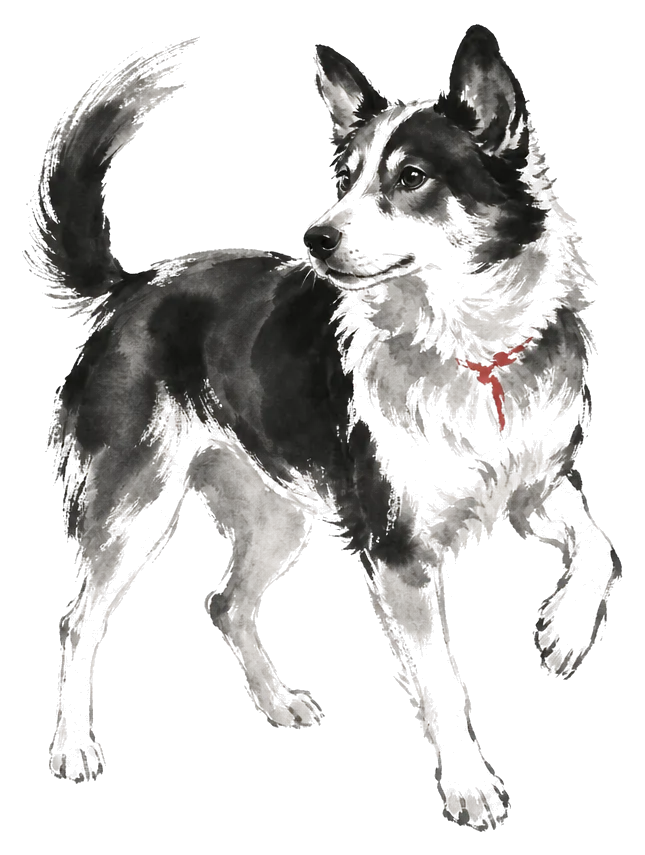 The Dog painted in ink wash