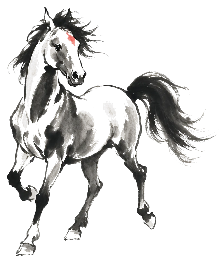 The Horse painted in ink wash