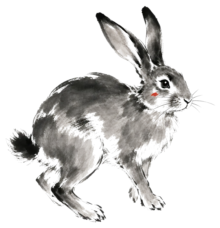 The Rabbit painted in ink wash