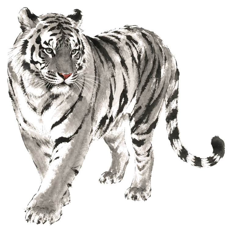The Tiger painted in ink wash